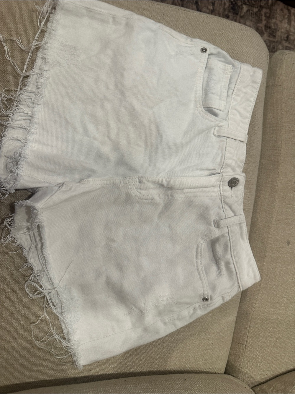 Frayed Hem White Jean Shorts for Women